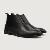 Clarkson Chelsea Black Leather Boots For Men in Black Full-Grain Leather - Lateral Side Profile View | Buy Online