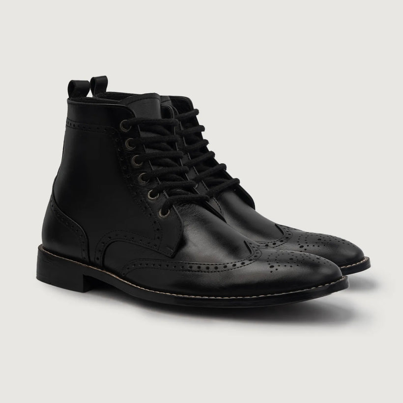 Duster Brogues Derby أسود Leather Boots رجالي