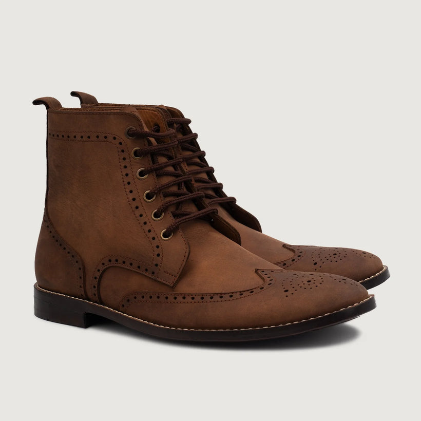 Duster Brogues Derby Oil Pull-up بني أحذية بوت جلدية رجالي