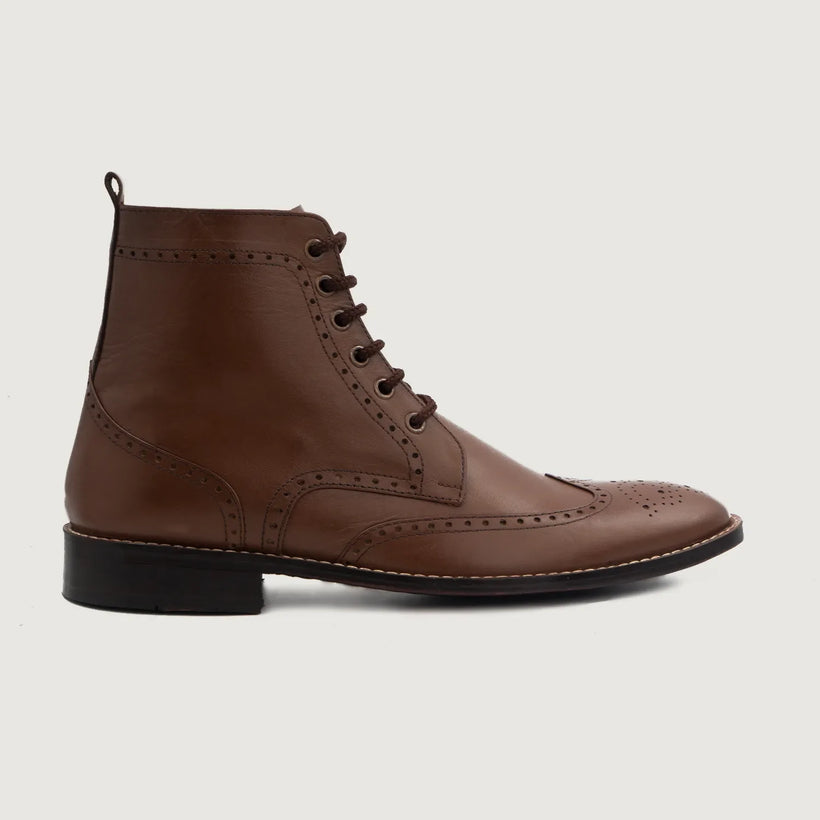 Duster Brogues Derby بني Leather Boots رجالي