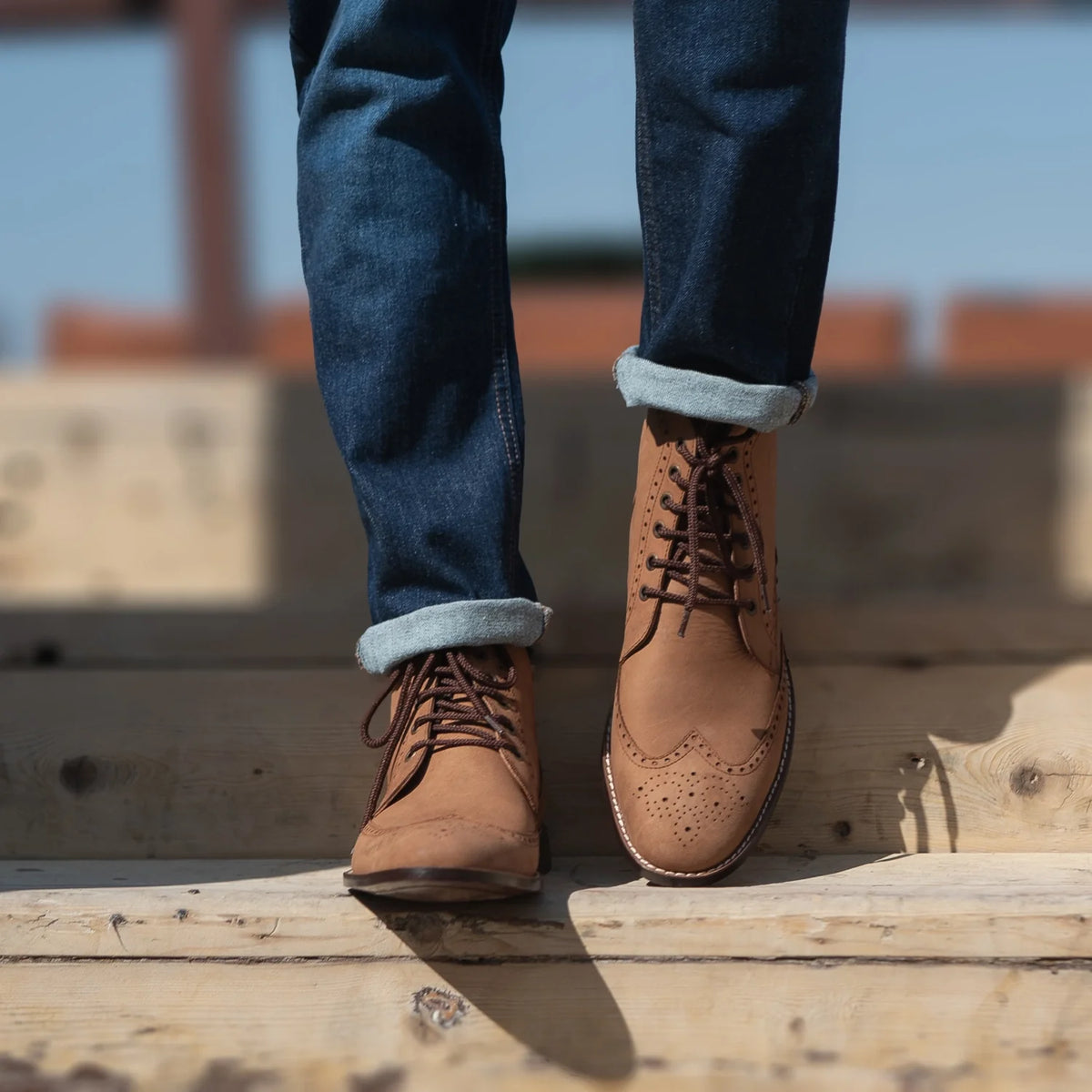 Tailored Rib Cuffs & Hem Craftsmanship Construction Detail on Duster Brogues Derby بني Nubuck أحذية بوت جلدية رجالي For Men