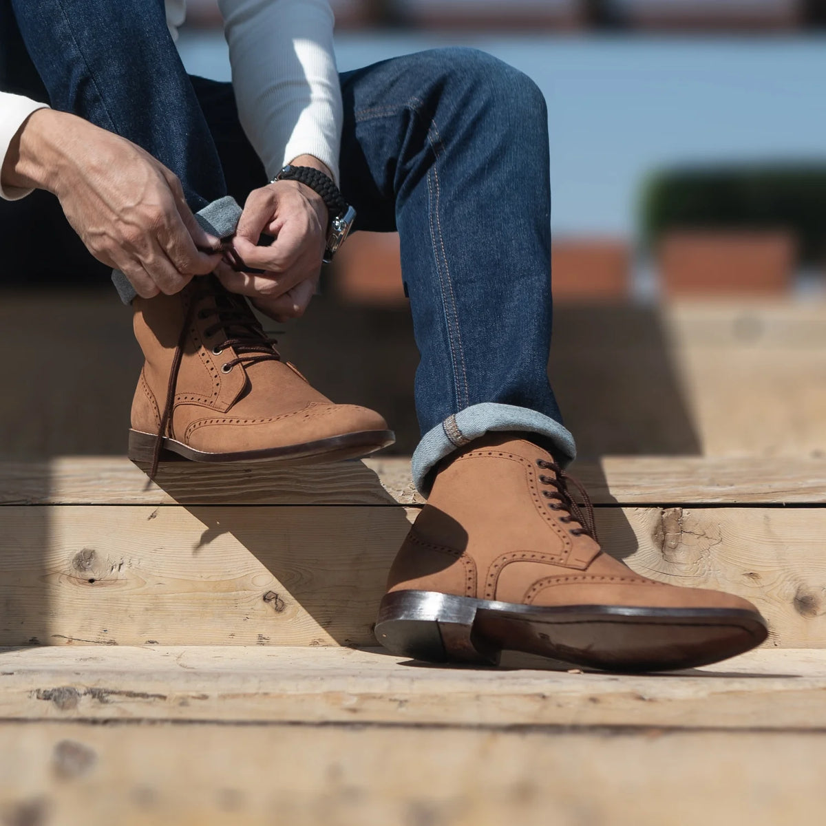 Orlaven Duster Brogues Derby بني Nubuck أحذية بوت جلدية رجالي footwear image 9