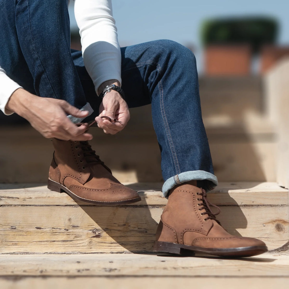 Orlaven Duster Brogues Derby Oil Pull-up بني أحذية بوت جلدية رجالي footwear image 9