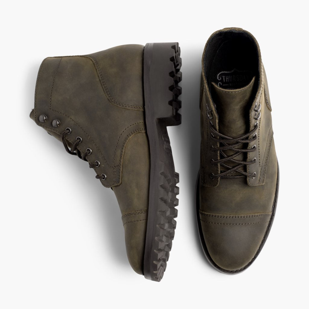 Captain StormKing® Dark Olive Matte أحذية بوت جلدية رجالي - دعامة الكعب المقواة وتفاصيل الخياطة المزدوجة الدقيقة