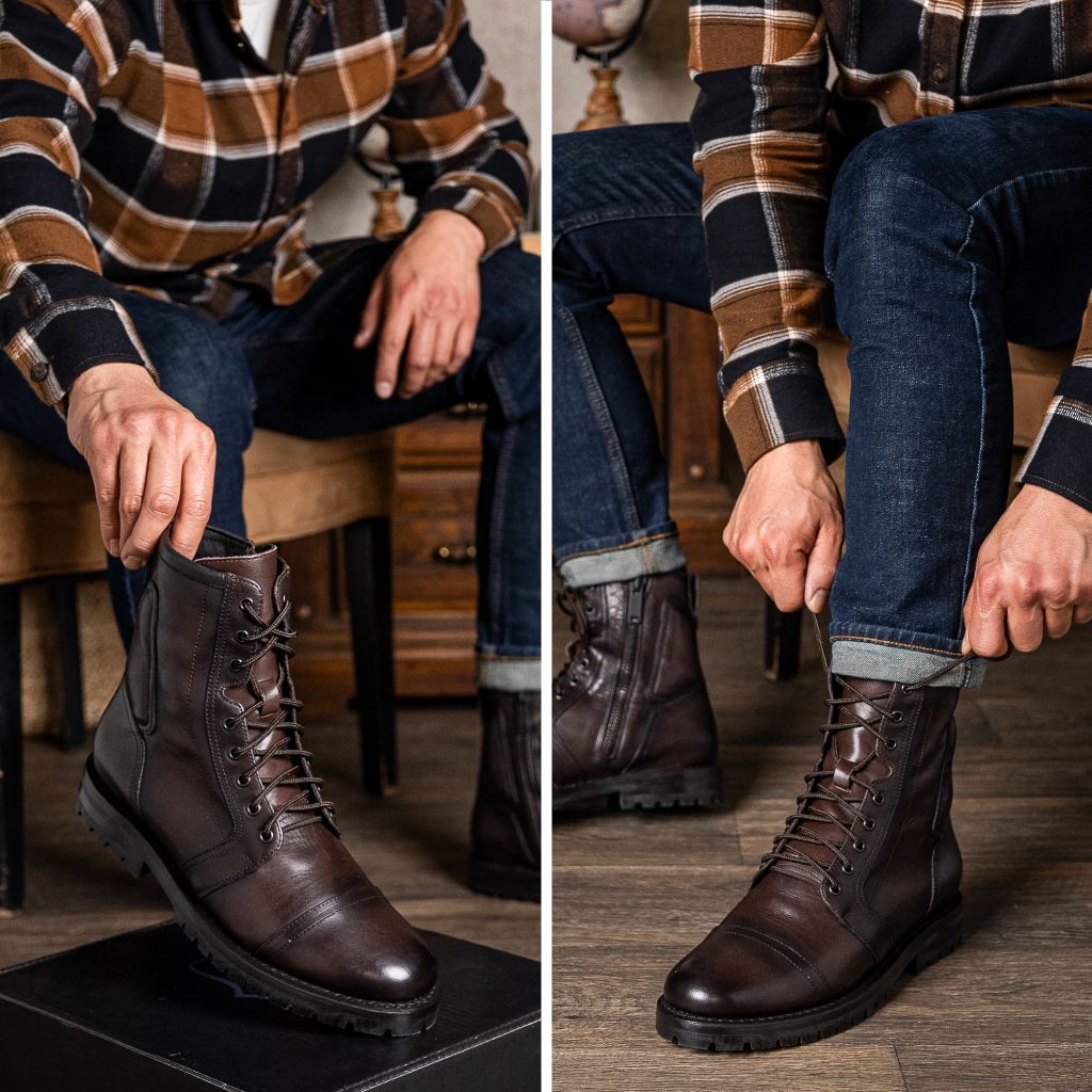 Tailored Rib Cuffs & Hem Craftsmanship Construction Detail on Casa Moto Old English أحذية بوت جلدية رجالي