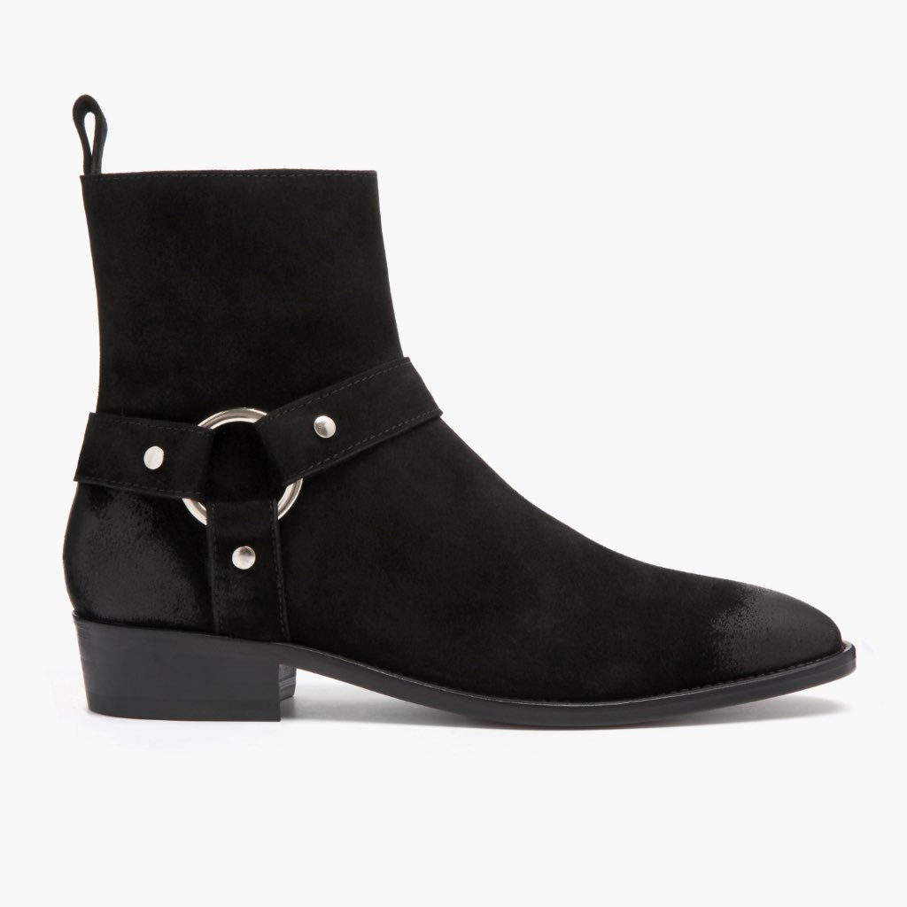 Black Goatskin Suede Leather Boots - بناء غوديير ويلت المتين وتفاصيل مقدمة الحذاء