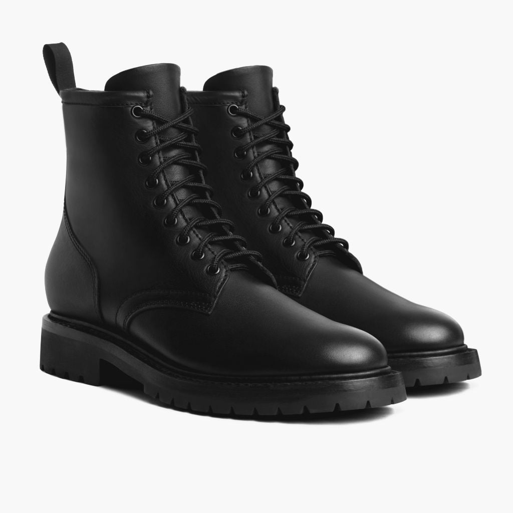 Stomper أسود (No Zipper) أحذية بوت جلدية رجالي For Men - دعامة الكعب المقواة وتفاصيل الخياطة المزدوجة الدقيقة
