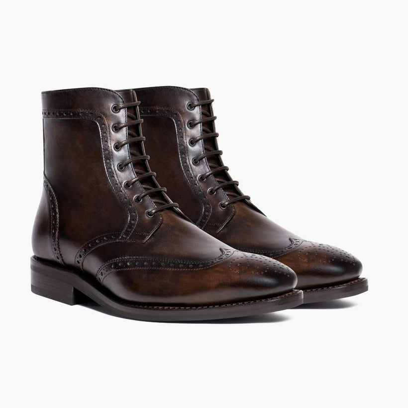 Wingtip Dark Oak Leather Boots رجالي