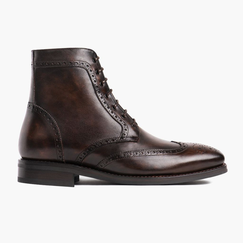 Wingtip Dark Oak Leather Boots رجالي