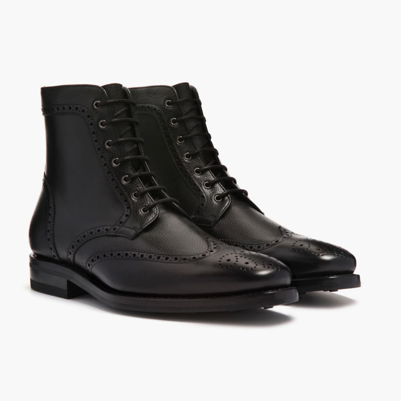 Wingtip أسود Leather Boots رجالي