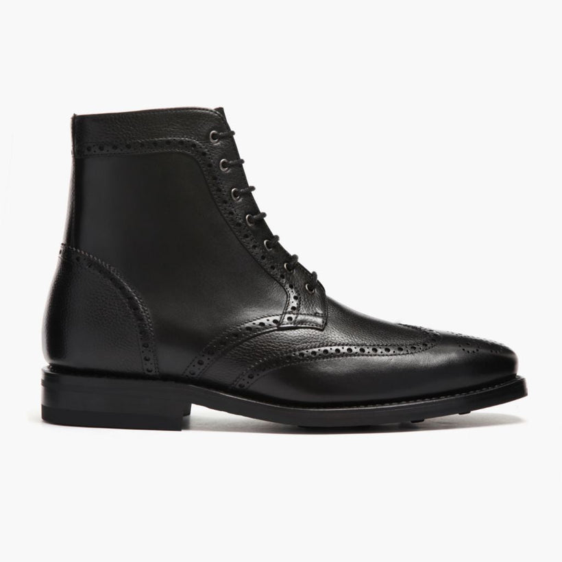 Wingtip أسود Leather Boots رجالي