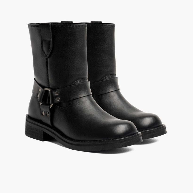 Outlaw أسود Leather Boots نسائي