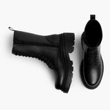 High-Traction Rubber Outsole & Lug Tread Pattern on Fatale Black Leather Boots