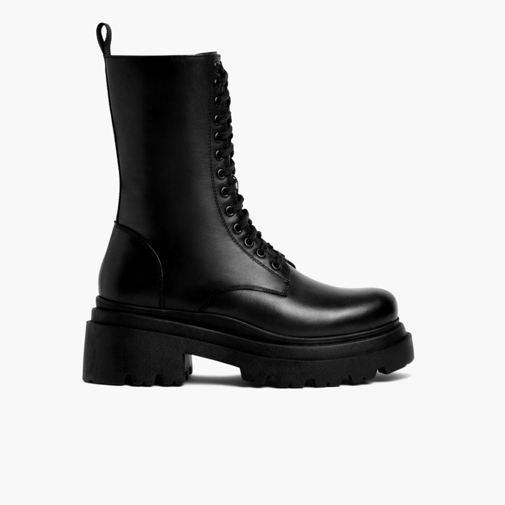 Fatale أسود أحذية بوت جلدية نسائي - دعامة الكعب المقواة وتفاصيل الخياطة المزدوجة الدقيقة