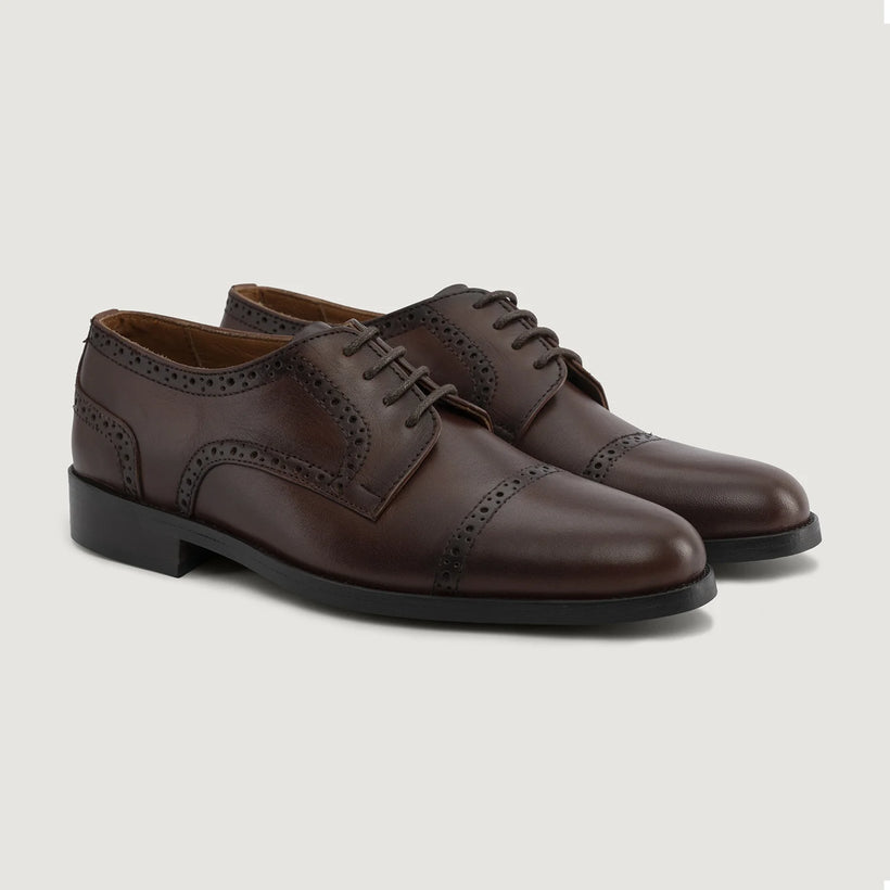 Dirk Brogues Derby Burnished بني Leather Shoes رجالي