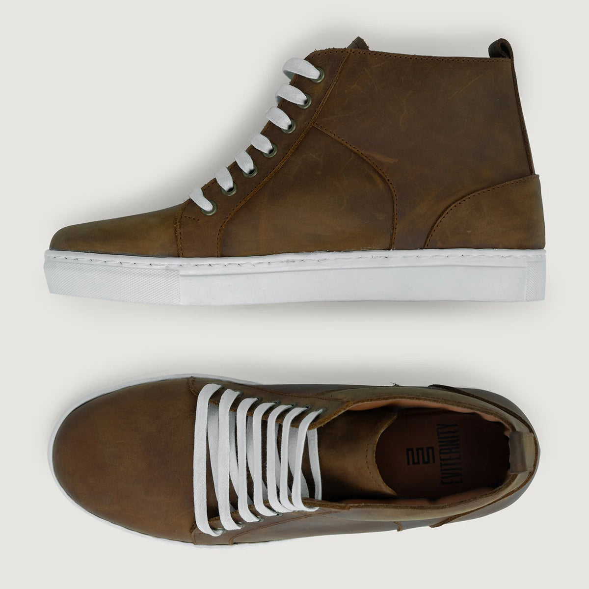 High-Traction Rubber Outsole & Lug Tread Pattern on Marty High Top Burnt Copper Pullup سنيكرز جلدي كاجوال رجالي For Men
