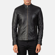 Men's Adornica أسود جاكيت بايكر جلد رجالي - Lateral Side Profile View Showing Sleeve Cut &amp; Athletic Taper Fit