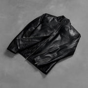 Zipper &amp; Hem Craftsmanship Construction Detail on Men's Adornica أسود جاكيت بايكر جلد رجالي