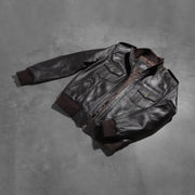 Styled Fit Perspective of Men's Agent Shadow بني جاكيت بومبر جلد رجالي on Model - Natural Daylight Drape