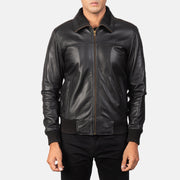 
تفاصيل مقربة of Rib Knit & Zipper Hardware on Air Rolf أسود جاكيت بومبر جلد رجالي