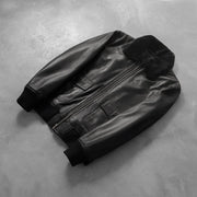 
Rib Knit & Hem Craftsmanship Construction Detail on Airin G-1 أسود جاكيت بومبر جلد رجالي