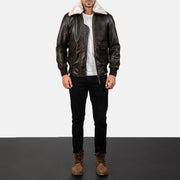 Men's Airin G-1 بني جاكيت بومبر جلد رجالي - Lateral Side Profile View Showing Sleeve Cut &amp; Athletic Taper Fit