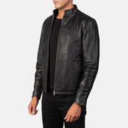 Black Cowhide Leather Biker Jacket - Back View Showing Tailored Shoulder Fit &amp; Clean Hemline