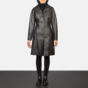 Women's Alexis أسود Single Breasted معطف جلد نسائي in Black Cowhide Leather - Front Profile View &amp; Tailored Silhouette | Buy Online