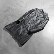 Styled Fit Perspective of Women's Alexis أسود Single Breasted معطف جلد نسائي on Model - Natural Daylight Drape