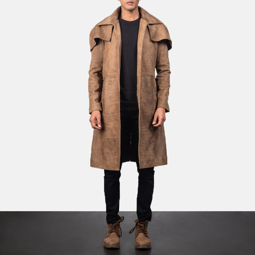 Army بني Leather Duster رجالي