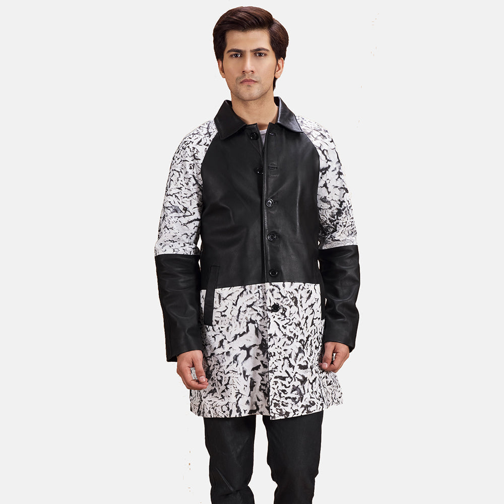 Men's Artistry أسود Dye معطف جلد رجالي in Black &amp; White Sheepskin Dip &amp;Amp; Dye - Front Profile View &amp; Tailored Silhouette | Buy Online
