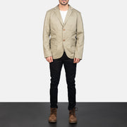 Borges Beige بليزر جلد رجالي - Lateral Side Profile View Showing Sleeve Cut &amp; Athletic Taper Fit