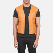 Men's Brandon بيج بني صديري جلد رجالي in Tan Brown Sheepskin Leather - Front Profile View &amp; Tailored Silhouette | Buy Online