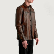 
Distressed Brown Sheepskin leather Jacket - عرض خلفي يوضح تفصيل الأكتاف المتقن والحاشية النظيفة