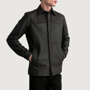 Bronco Tumbled بني Leather Shirt رجالي - Lateral Side Profile View Showing Sleeve Cut &amp; Athletic Taper Fit