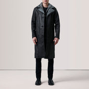 Distressed Black Sheepskin Snuffed Aviator Jacket - Back View Showing Tailored Shoulder Fit &amp; Clean Hemline
