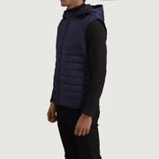 
Blue Full-Grain leather Vest - عرض خلفي يوضح تفصيل الأكتاف المتقن والحاشية النظيفة