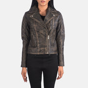 
تفاصيل مقربة of Notch & Zipper Hardware on Carolyn Quilted Distressed Brown Biker Jacket