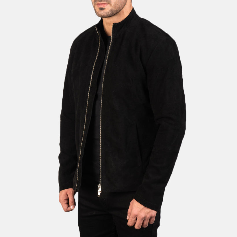 Charcoal أسود Suede جاكيت بايكر جلد رجالي