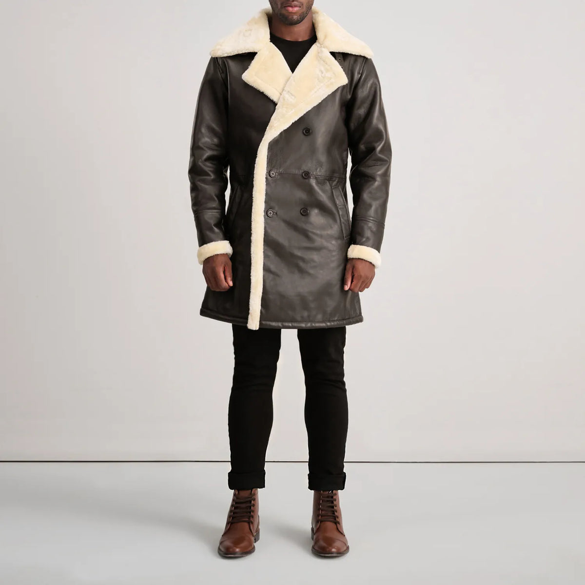 Charles معطف جلد بني Shearling معطف جلد رجالي – alternate product view 3