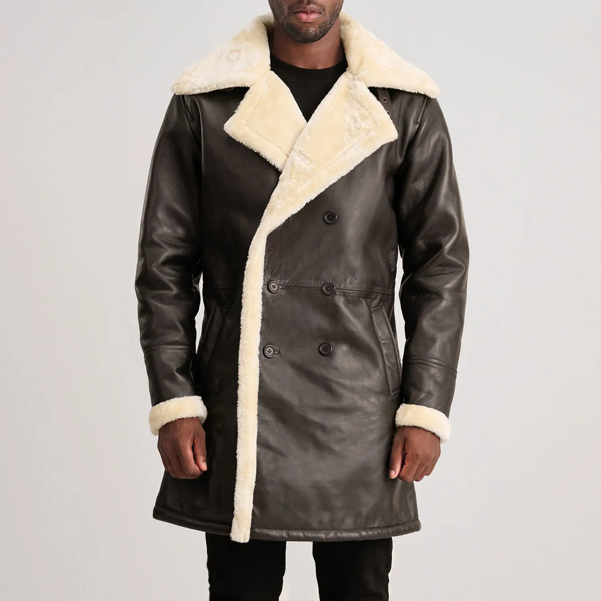 Charles معطف جلد بني Shearling معطف جلد رجالي – alternate product view 4