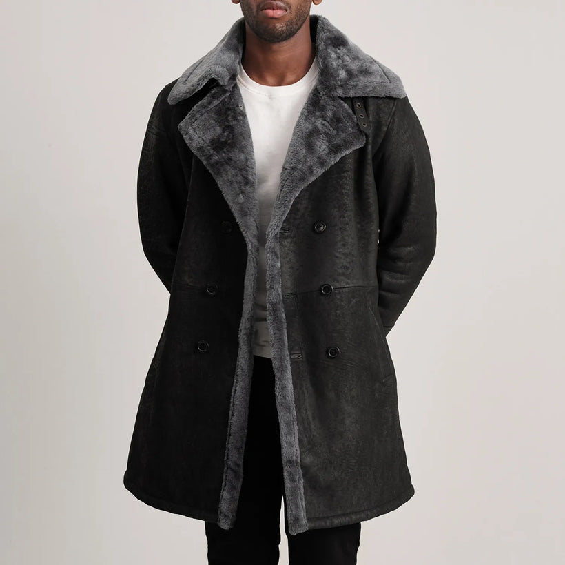 Charles معطف جلد بني Shearling معطف جلد رجالي