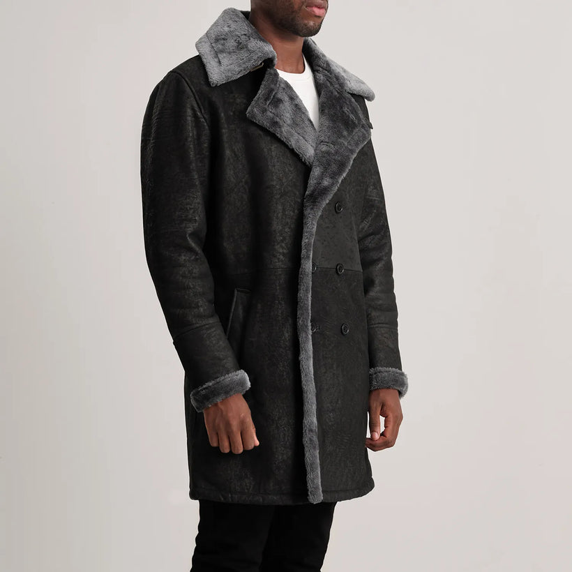 Charles معطف جلد بني Shearling معطف جلد رجالي