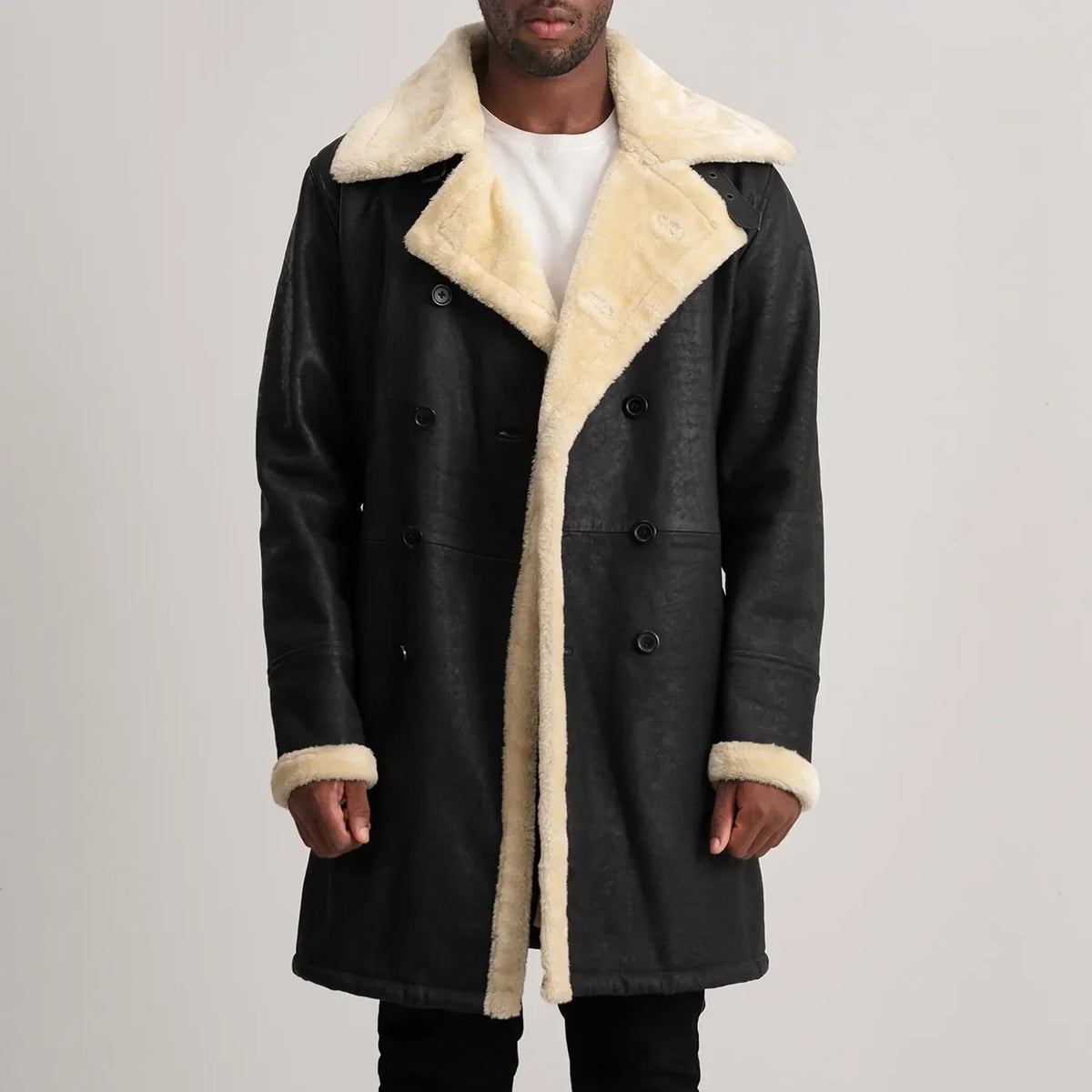 Charles معطف جلد بني Shearling معطف جلد رجالي – alternate product view 1