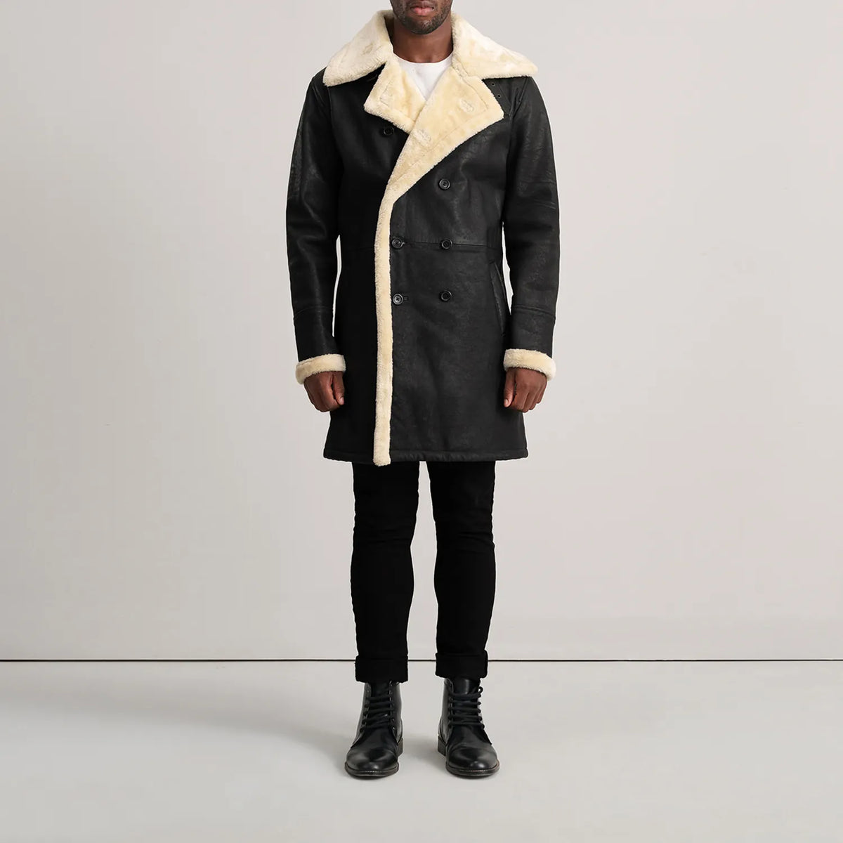 Charles معطف جلد بني Shearling معطف جلد رجالي – alternate product view 3