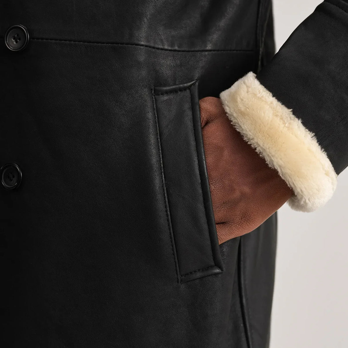 Charles معطف جلد بني Shearling معطف جلد رجالي – alternate product view 6