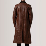 
تفاصيل مقربة of Notch & Button Hardware on Charlton Waxed بني Leather Single Breasted معطف جلد فاخر رجالي For Men