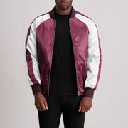 Clarke عنابي Varsity جاكيت جلد رجالي - Lateral Side Profile View Showing Sleeve Cut &amp; Athletic Taper Fit