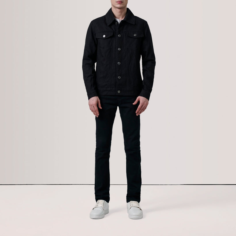 Conard أسود Denim Trucker جاكيت جلد رجالي