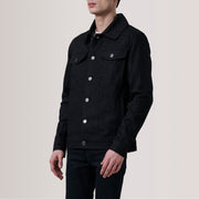 Conard أسود Denim Trucker جاكيت جلد رجالي For Men - Lateral Side Profile View Showing Sleeve Cut &amp; Athletic Taper Fit